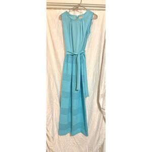 Vintage 1970s/80s Maxi Dress Aqua Blue Sleeveless Lace Retro Ladies Medium Size?